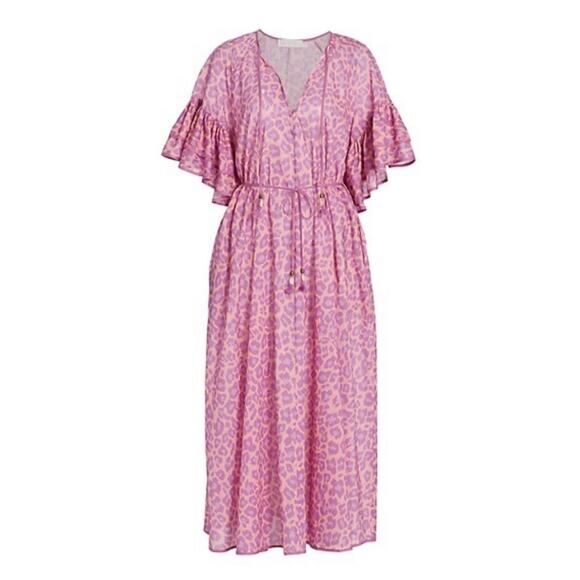 Zimmermann Teddy Ruffle Drawstring Belted Leopard Animal Print Midi Dress - Picture 2 of 10